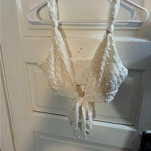 SHEIN Cream Textured Tie-Front Top with Knotted Straps